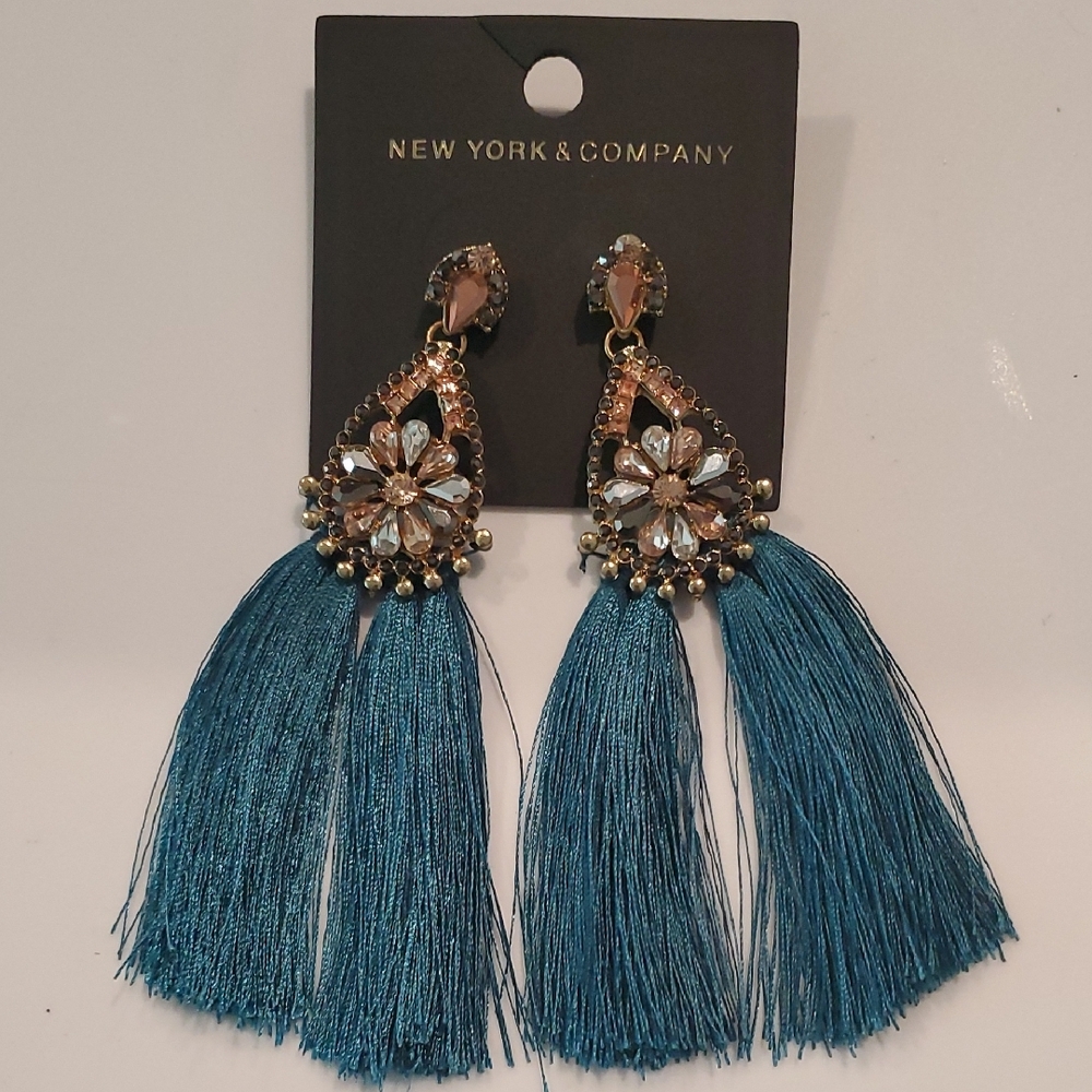 New York & Company Gold Blue Statement Earrings